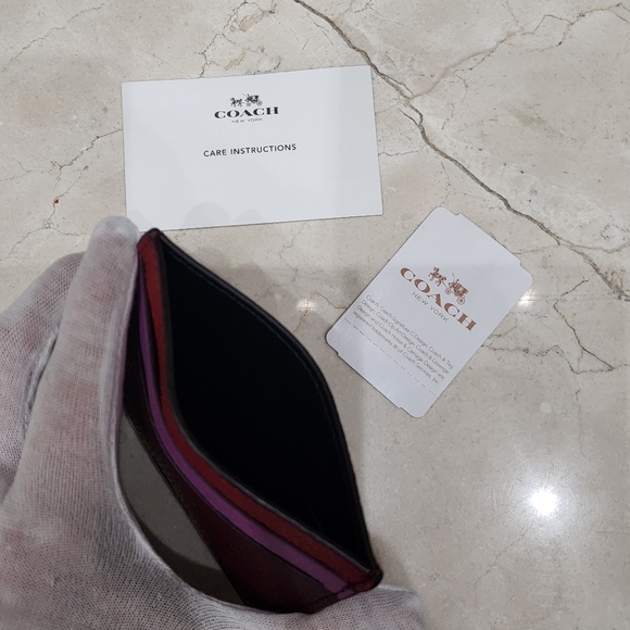 New Coach Leather Red Purple Rainbow Flight Flat Card‎ Case F11739 - Picture 4 of 4